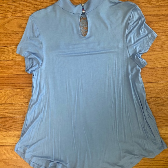 Candie’s Lace Top Shirt Juniors Large Blue Mock Neck Tee Button Closure NWOT - Picture 6 of 9